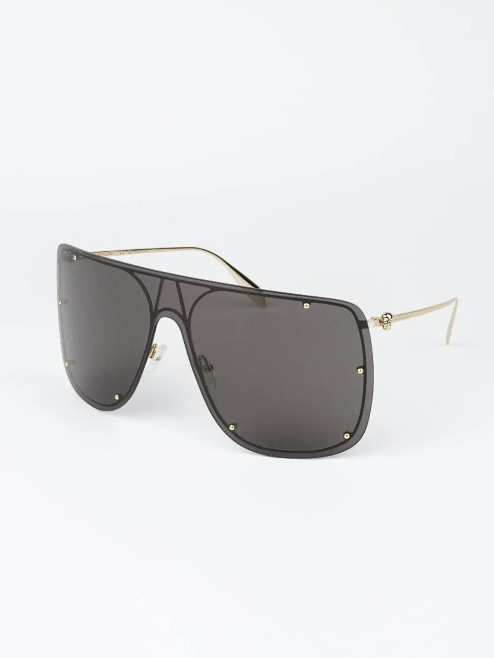 Alexander McQueen Men Sunglasses Gold Grey Shield AM0313S 001 NEW AUTHENTIC